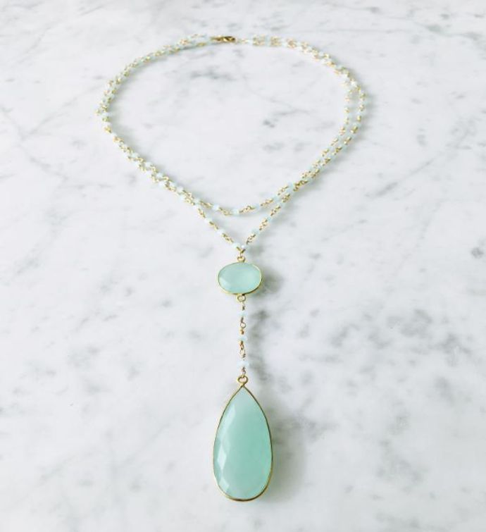 Diana Double Denmark Necklace Chalcedony With Chalcedony Drop With Gold